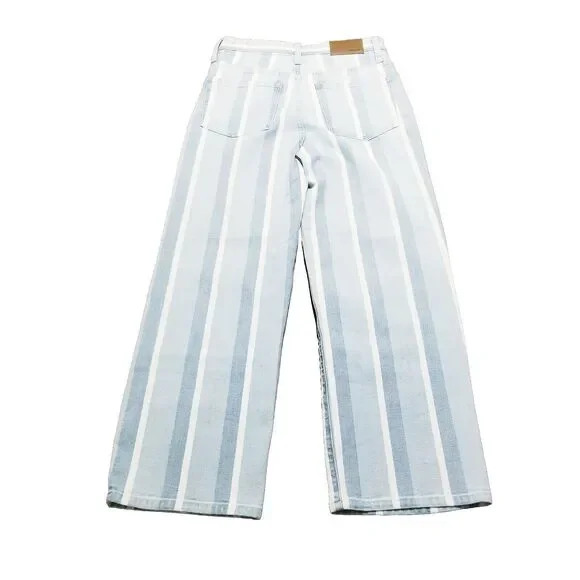 Madewell Jeans Women's 25 Slim Wide-Leg Crop Striped Denim Light Wash (27x25) - Picture 3 of 7